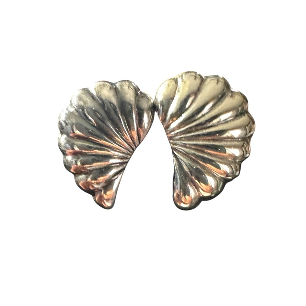 Vtg Judith Jack Sterling Silver 925 Chunky Sea Shell for Pierced Earrings 1”